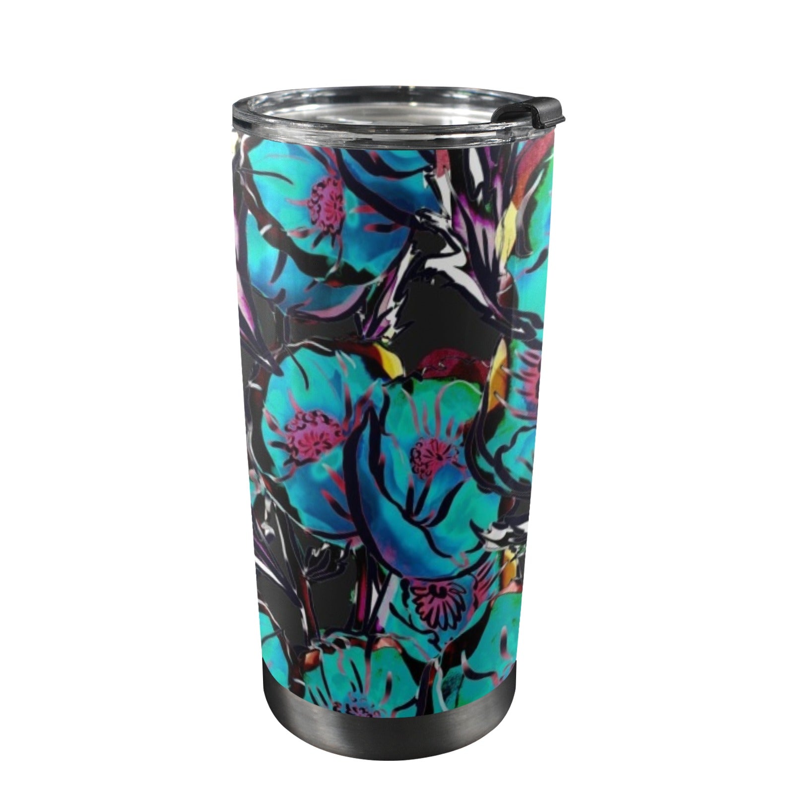 Flower It Blue - 20oz Mobile Tumbler with Lid (Black Lock) One Size 20oz Travel Mug Plants Printed Offshore