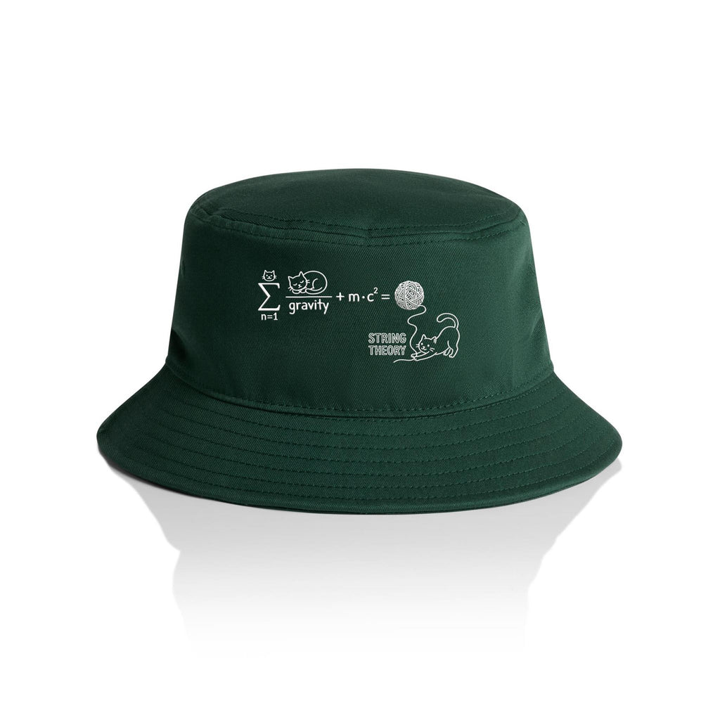 Cat String Theory Physics AS Colour Bucket Hat Forest Green One Size As Colour Bucket Hat animal Printed In Australia Science