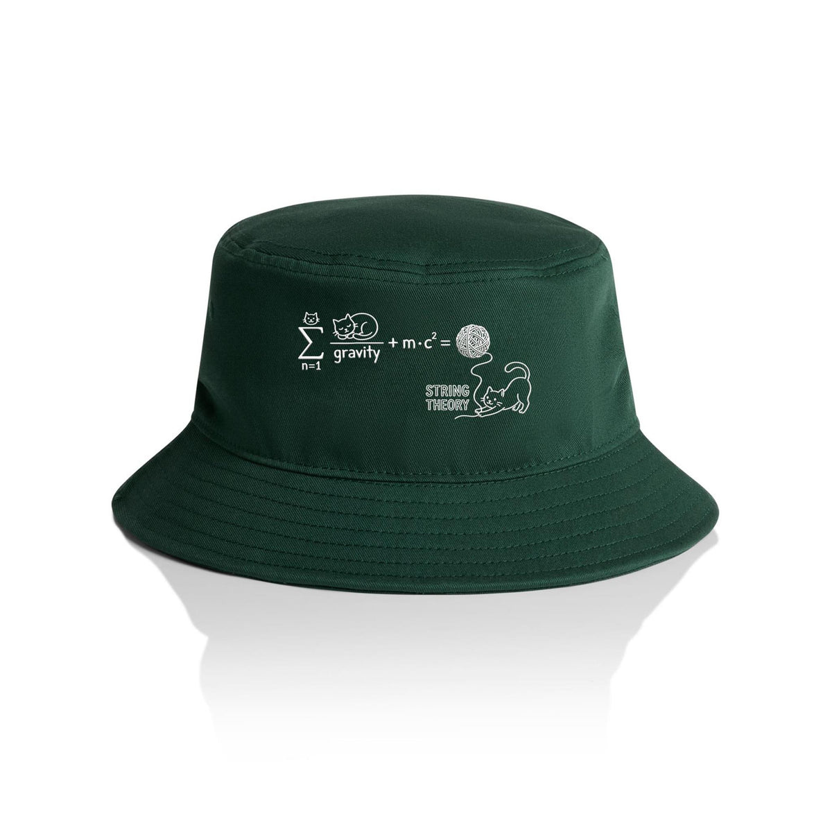 Cat String Theory Physics AS Colour Bucket Hat Forest Green One Size As Colour Bucket Hat animal Printed In Australia Science