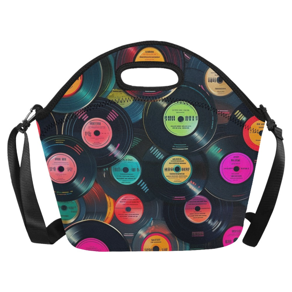 Retro Vinyl Records Neoprene Lunch Bag Neoprene Lunch Bag Music Printed Offshore Retro