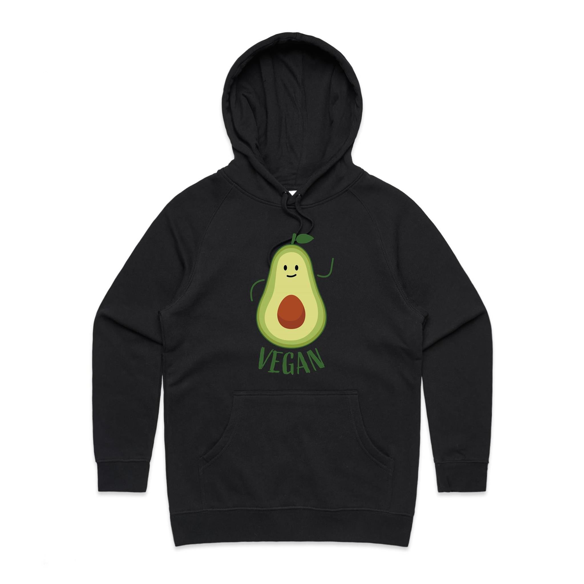 Vegan Avocado - Womens Hoodie Black Womens Hoodie Food Printed In Australia