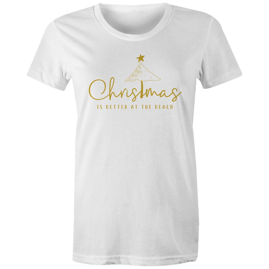 Christmas Is Better At The Beach - Womens T-shirt White Womens Christmas T-shirt Christmas Printed In Australia