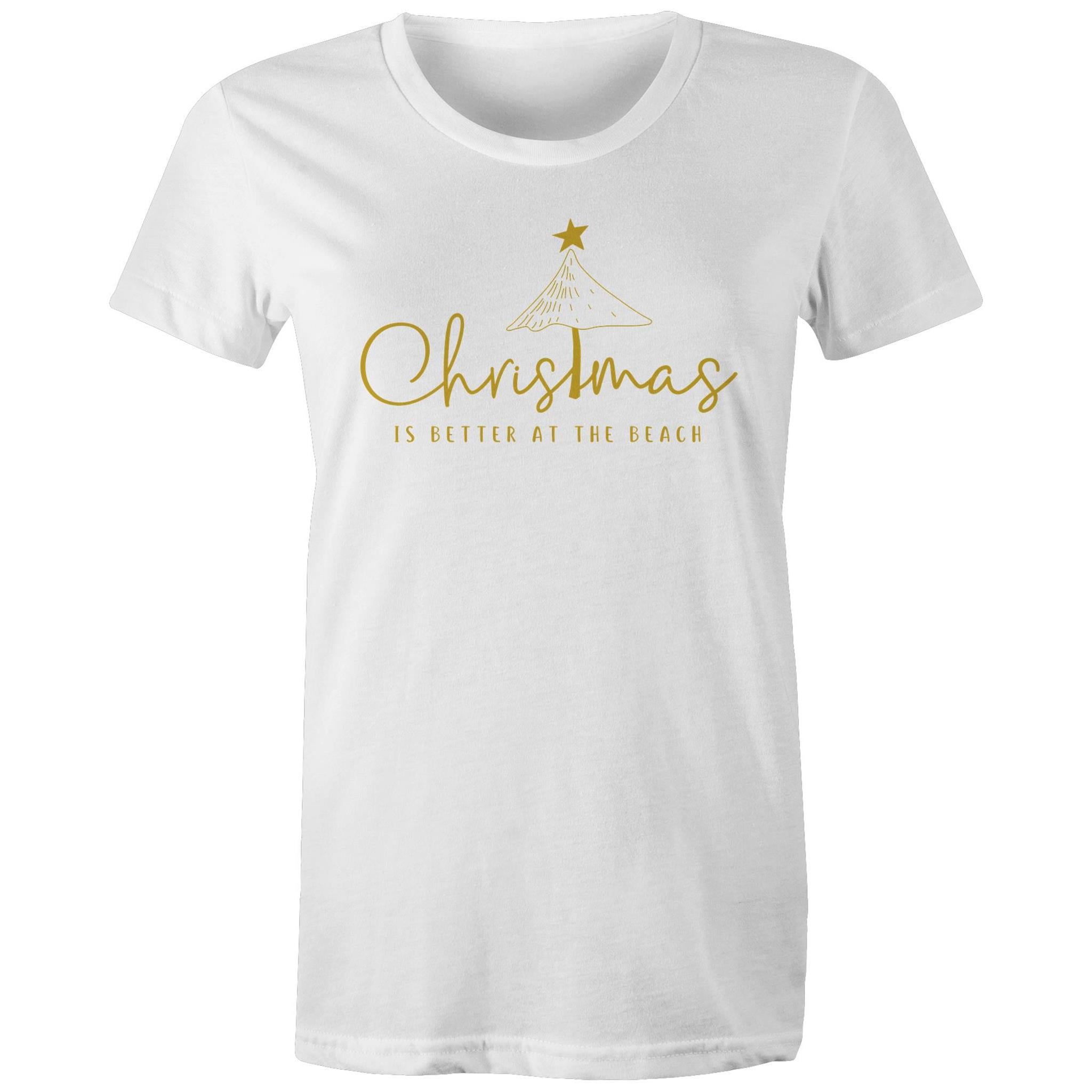 Christmas Is Better At The Beach - Womens T-shirt White Womens Christmas T-shirt Christmas Printed In Australia