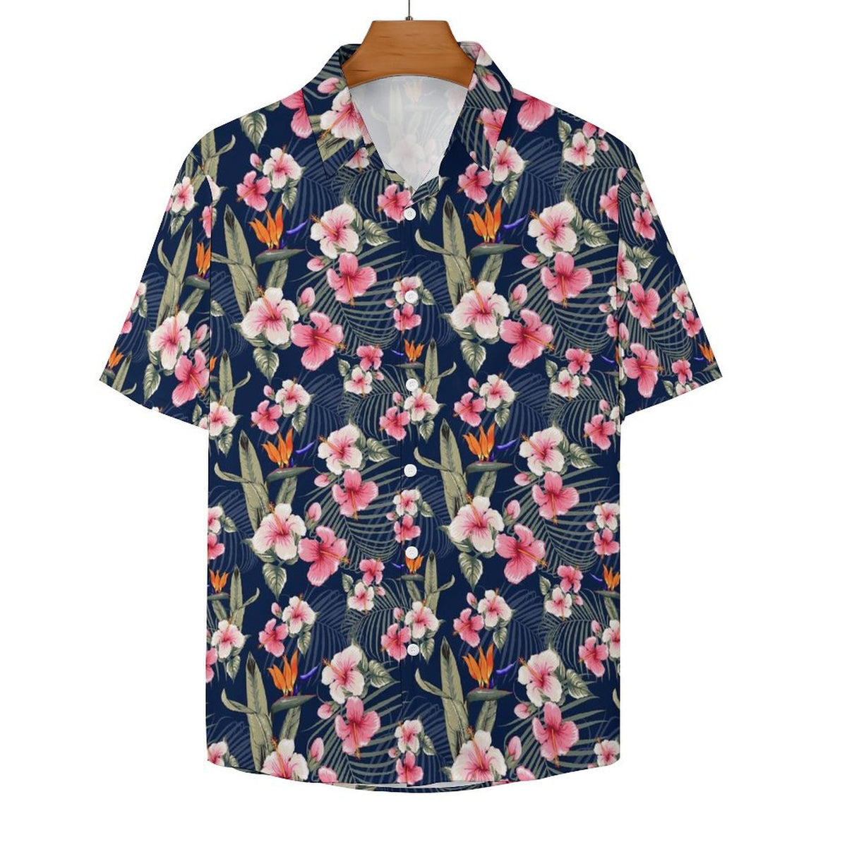 Dark Hawaiian Floral Women's Collared Pocketless Short Sleeve Shirt Women's Pocketless Short Sleeve Button Up Shirt Printed Offshore