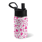 Pink Hearts On White 12oz Kids Water Bottle with Straw Lid