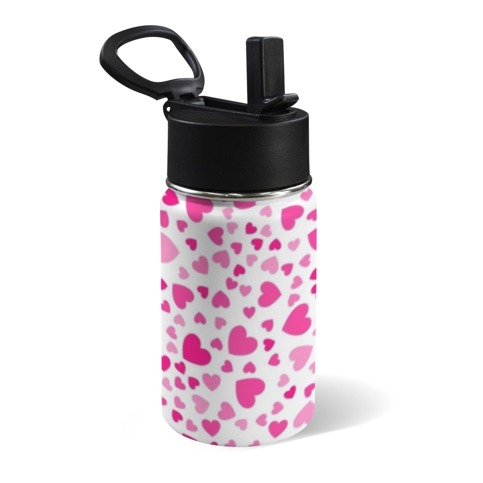 Pink Hearts On White 12oz Kids Water Bottle with Straw Lid