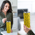 Black Squiggle On Yellow - 20oz Tall Skinny Tumbler with Lid and Straw