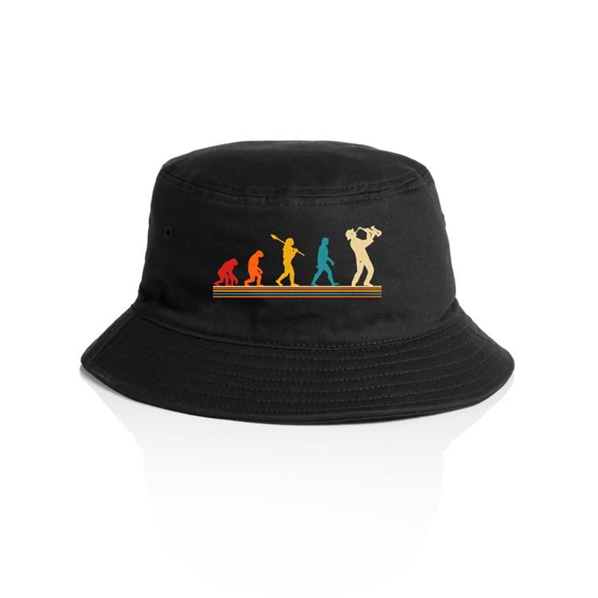 Evolution Of A Saxophone Player - AS Colour Bucket Hat Black One Size As Colour Bucket Hat Music Printed In Australia