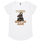 Coffee Keeps Me Alive - Womens Scoop Neck T-Shirt White Womens Scoop Neck T-shirt Coffee Printed In Australia