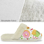 Food Love Women's Fur Trim Thick-Sole Indoor Slippers Women's Fur Trimmed Slippers Food Printed Offshore