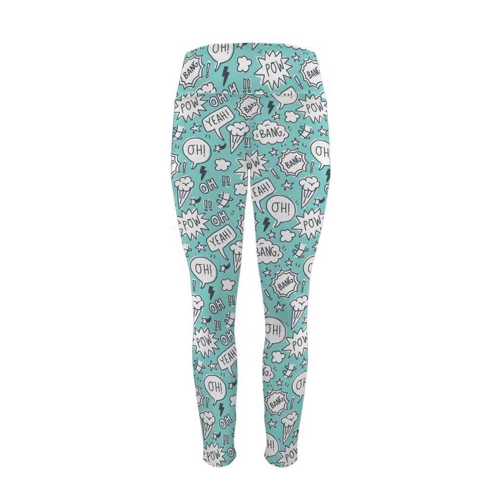 Comic Book Speech Bubbles - Women's High Waist Pockets Yoga Leggings