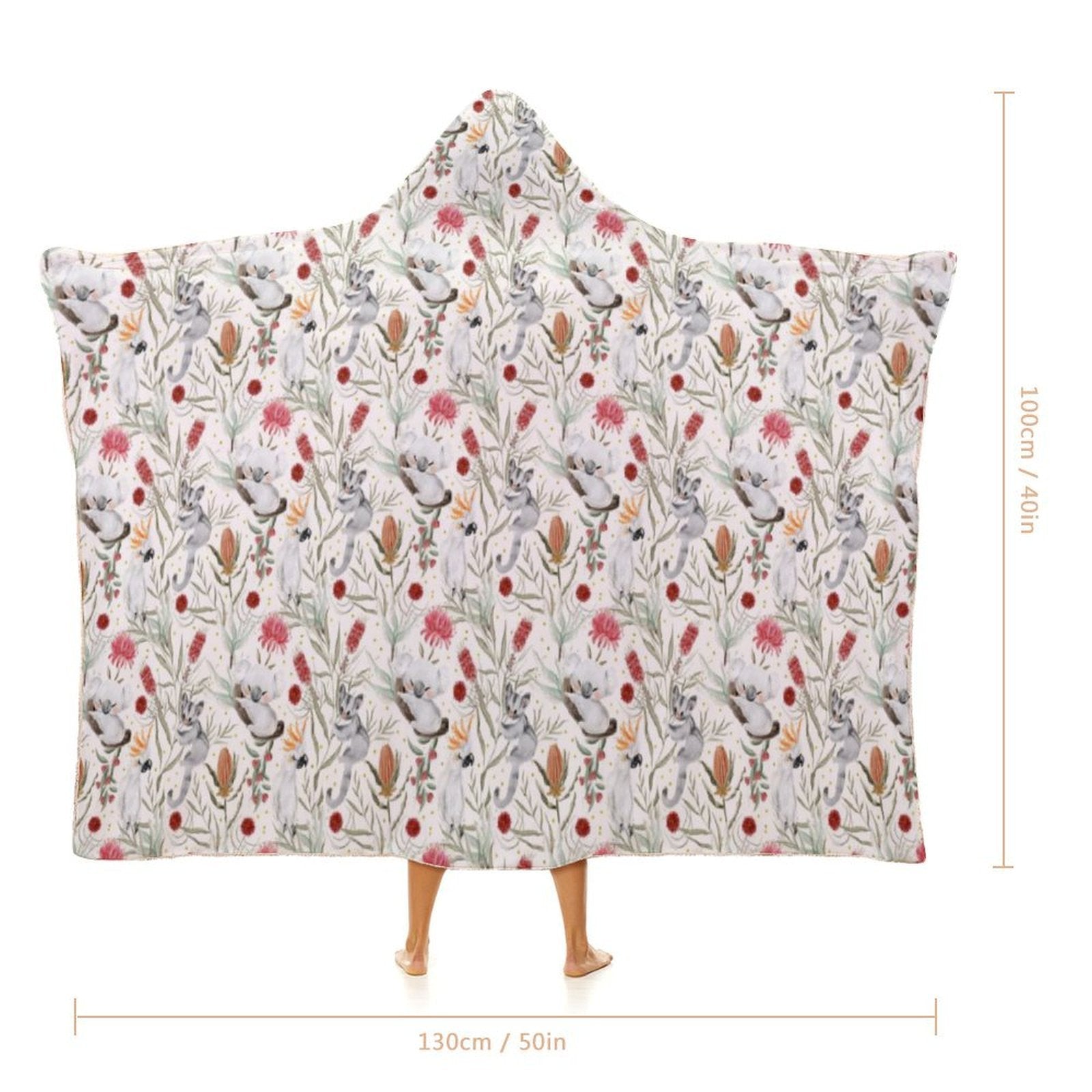 Australian Plants And Animals Kids Hooded Blanket 100cm x 130cm