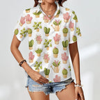 Cactus Plants And Flowers Women's Short-Sleeve Button Up Shirt Women's Short-Sleeve Button Up Shirt Plants Printed Offshore
