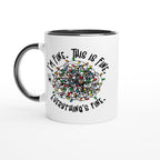 Tangled Christmas Lights, I'm Fine, This Is Fine, Everything's Fine - White 11oz Ceramic Mug with Colour Inside Ceramic Black Christmas Colour Mug Christmas Globally Fulfilled