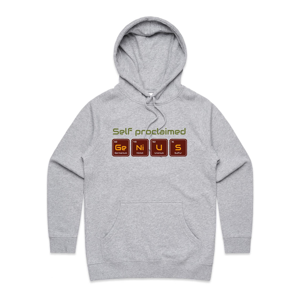 Self Proclaimed Genius - Womens Hoodie Grey Marle Womens Hoodie Printed In Australia Science