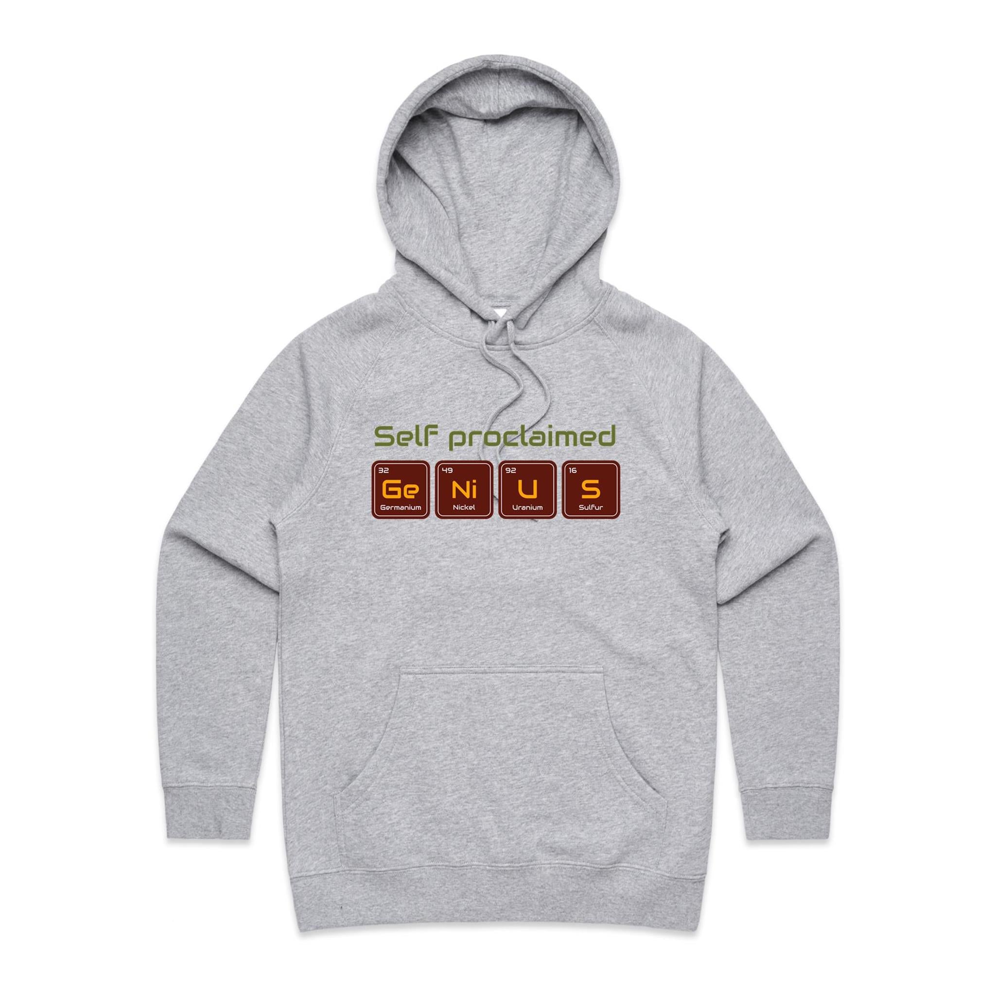 Self Proclaimed Genius - Womens Hoodie Grey Marle Womens Hoodie Printed In Australia Science