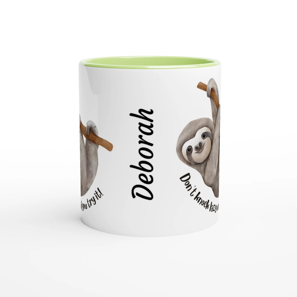 Personalise - Sloth, Don't Knock Lazy Until You Try It - White 11oz Ceramic Mug Personalised Mug animal customise Funny Globally Fulfilled personalise