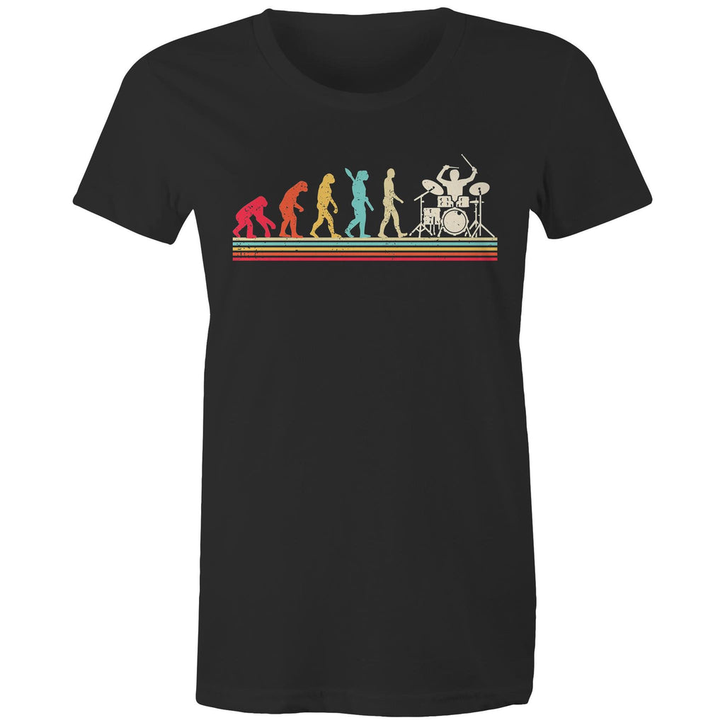 Drummer Evolution - Womens T-shirt Black Womens T-shirt Music Printed In Australia