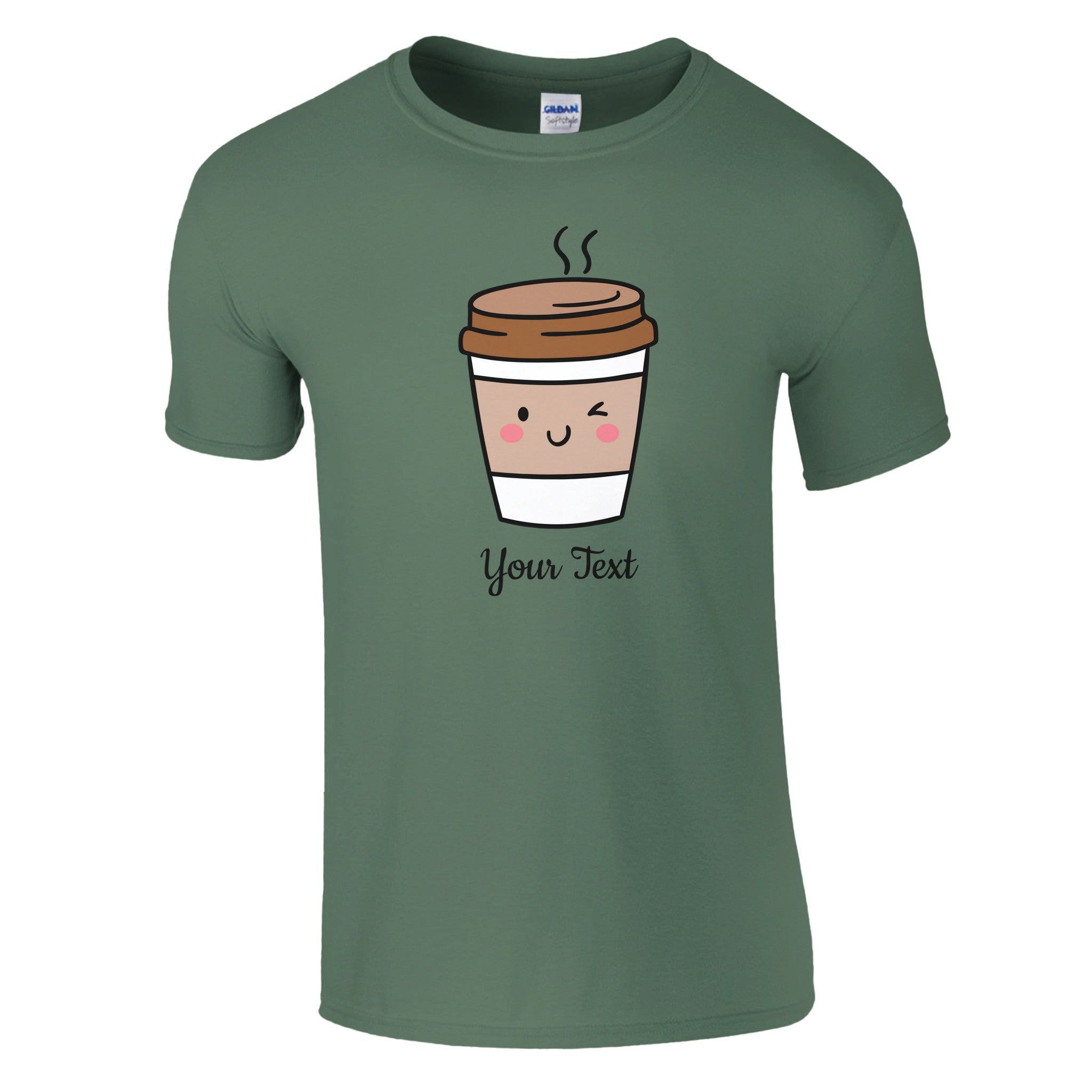Personalised - Coffee Characters - Classic Unisex Crewneck T-shirt Military Green Personalised T-shirt Coffee Customise Globally Fulfilled Personalise