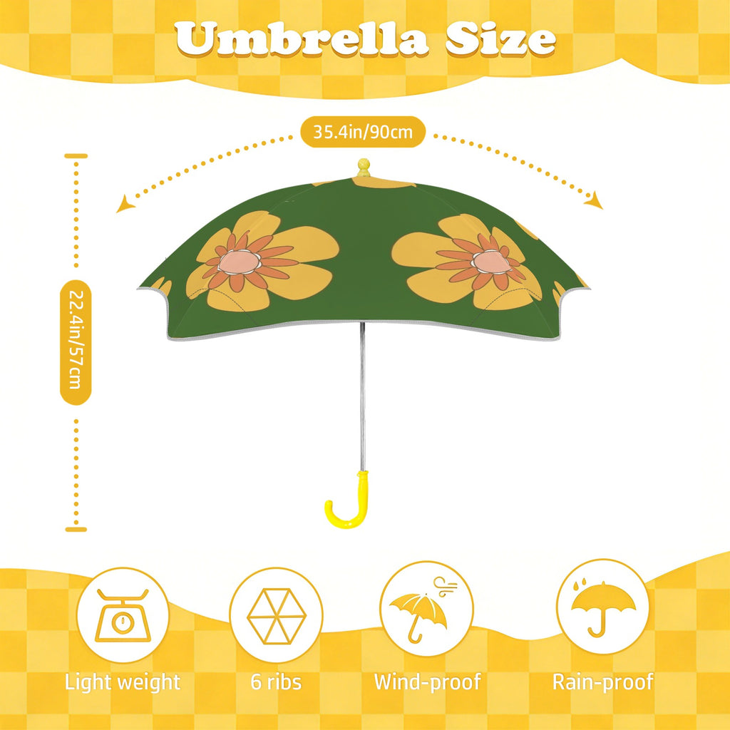 Yellow Flowers On Green Kids Safe Round Corner Umbrella