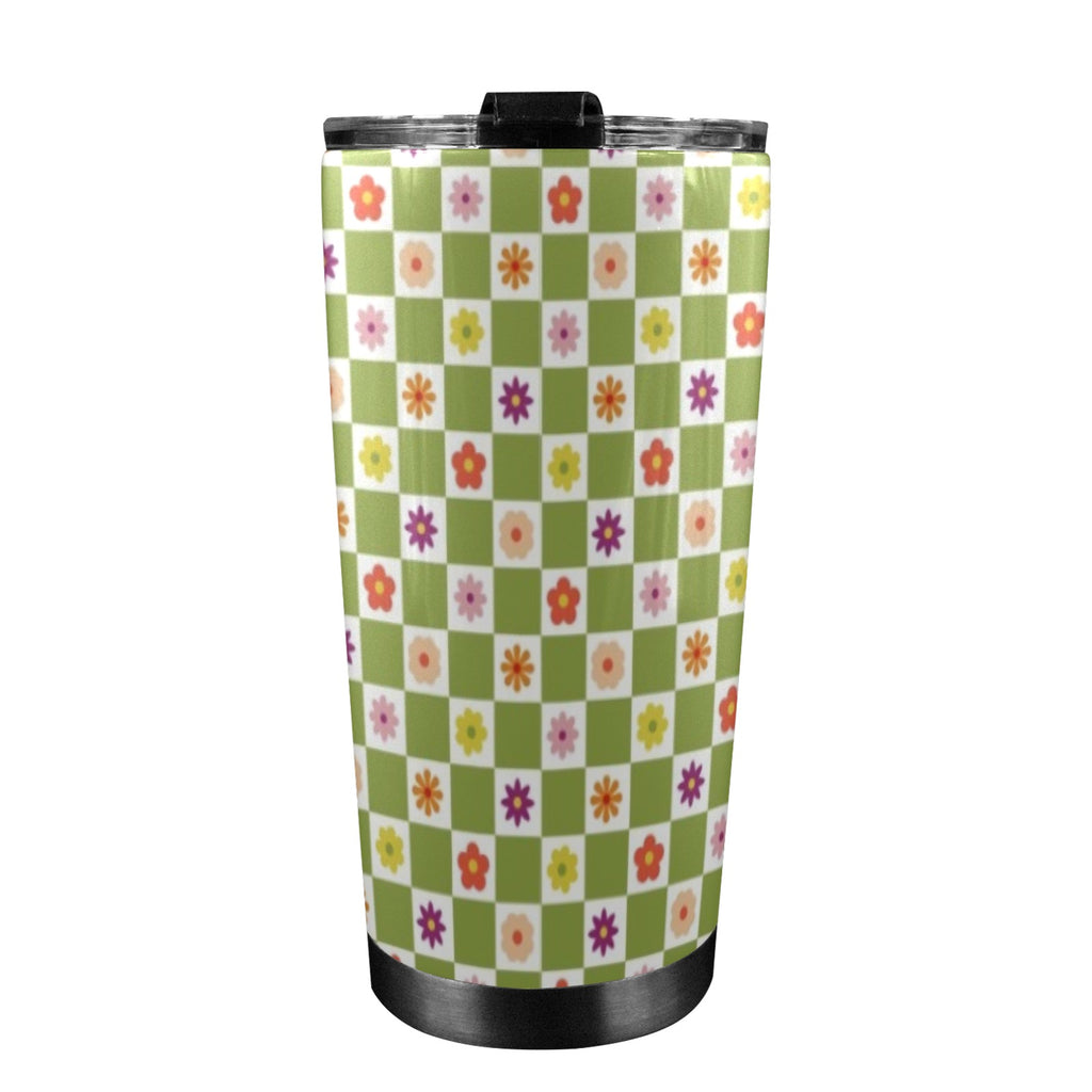 Flower Check 20oz Mobile Tumbler with Lid (Black Lock) 20oz Travel Mug Plants Printed Offshore