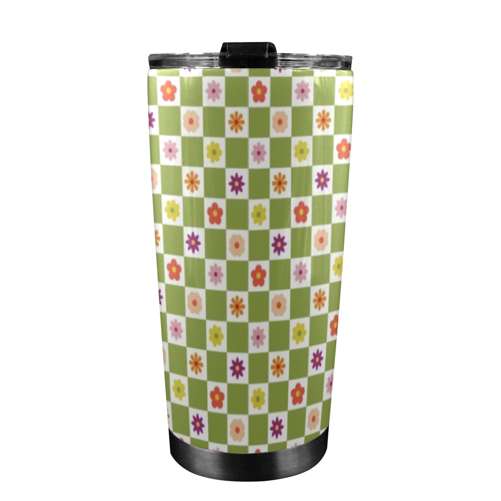 Flower Check 20oz Mobile Tumbler with Lid (Black Lock) 20oz Travel Mug Plants Printed Offshore