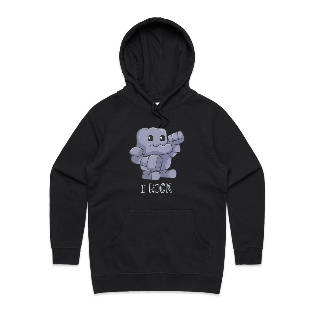 I Rock - Womens Hoodie Black Womens Hoodie Music Printed In Australia