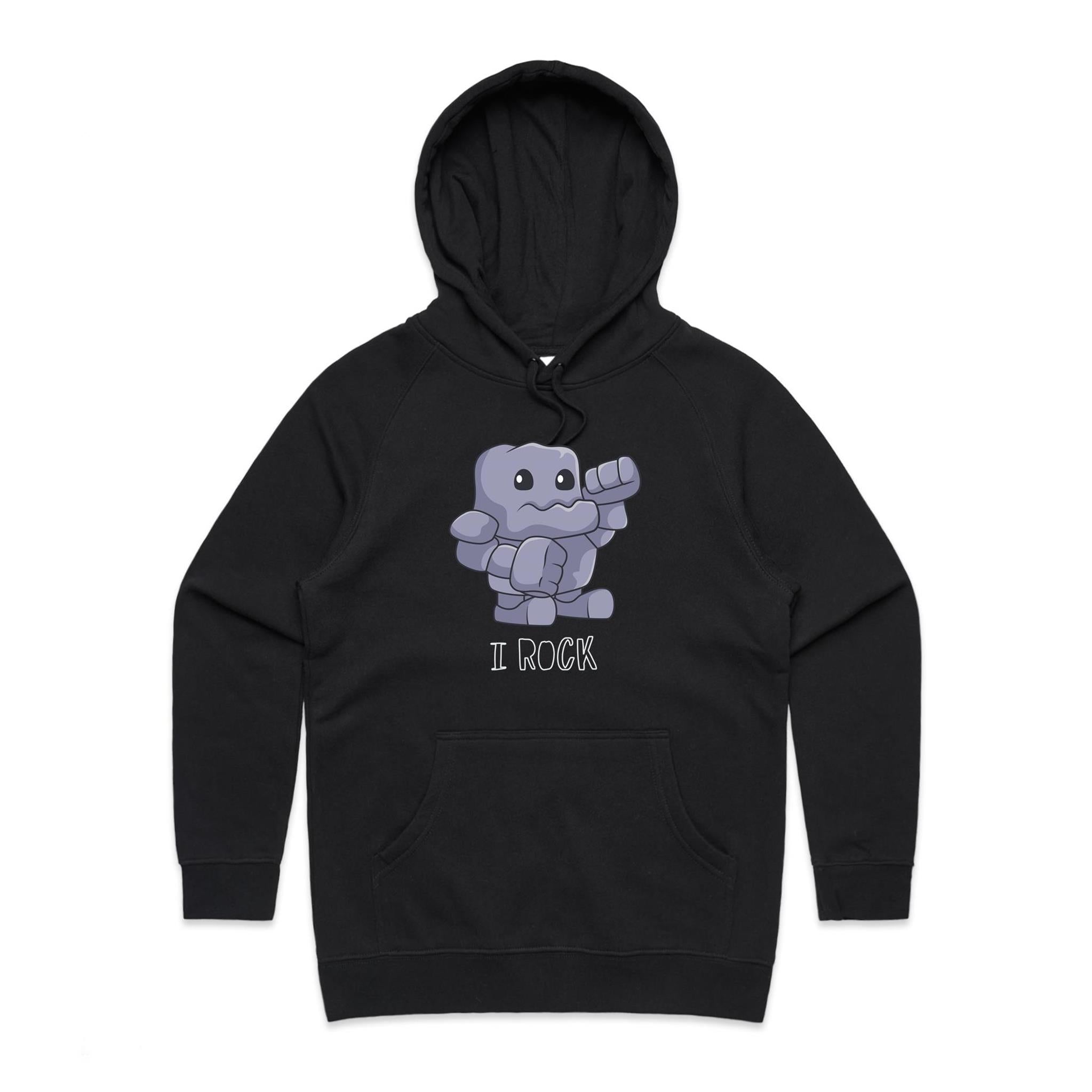 I Rock - Womens Hoodie Black Womens Hoodie Music Printed In Australia