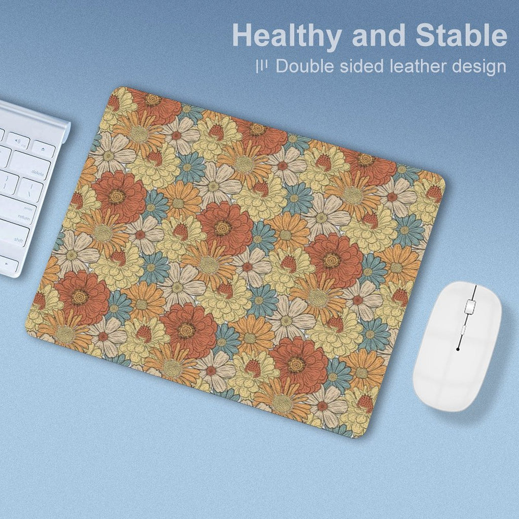 Vintage Retro Floral Leather Mouse Pad Leather Mouse Pad Plants Printed Offshore Retro