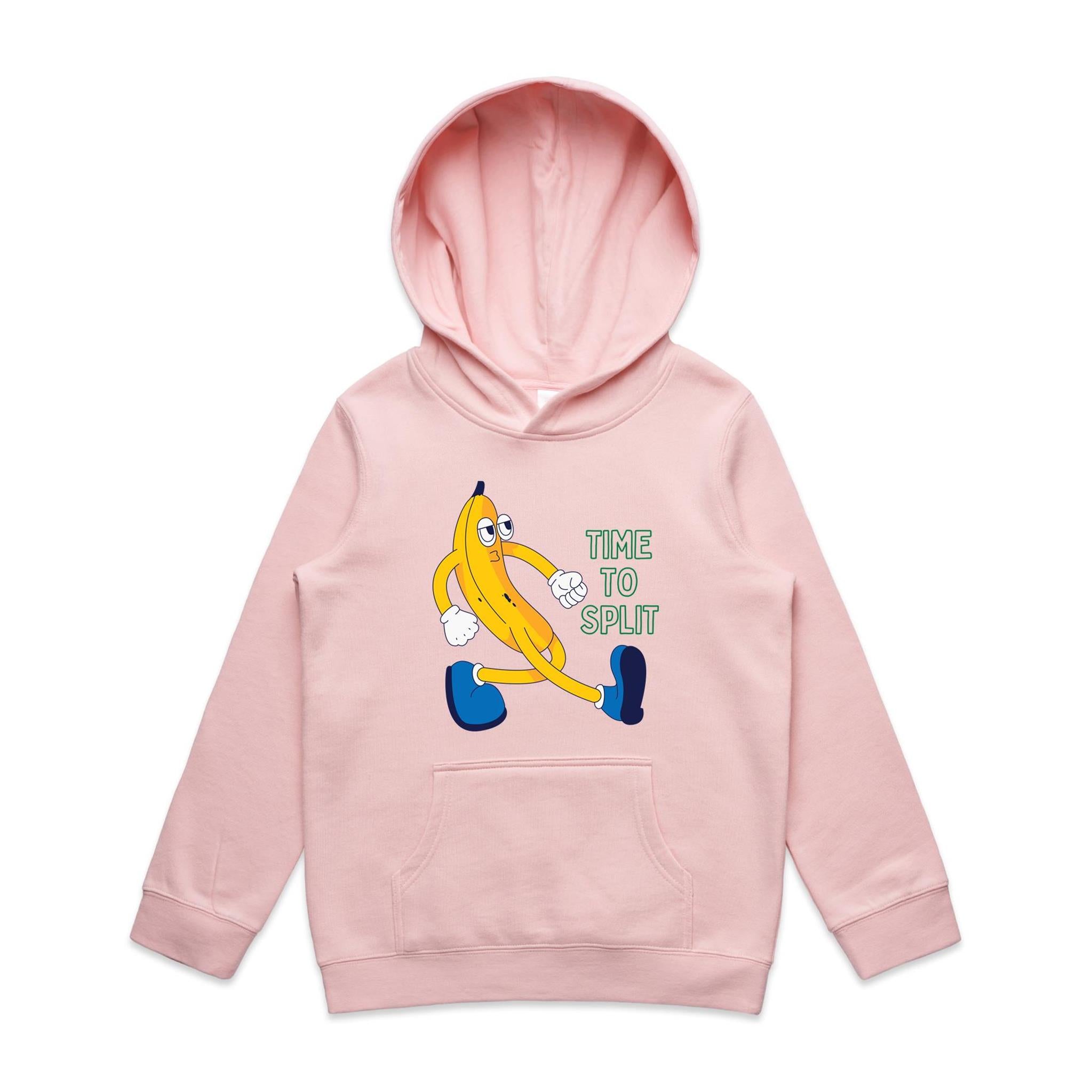 Banana, Time To Split - Kids Hoodie Pink Kids Hoodie Printed In Australia