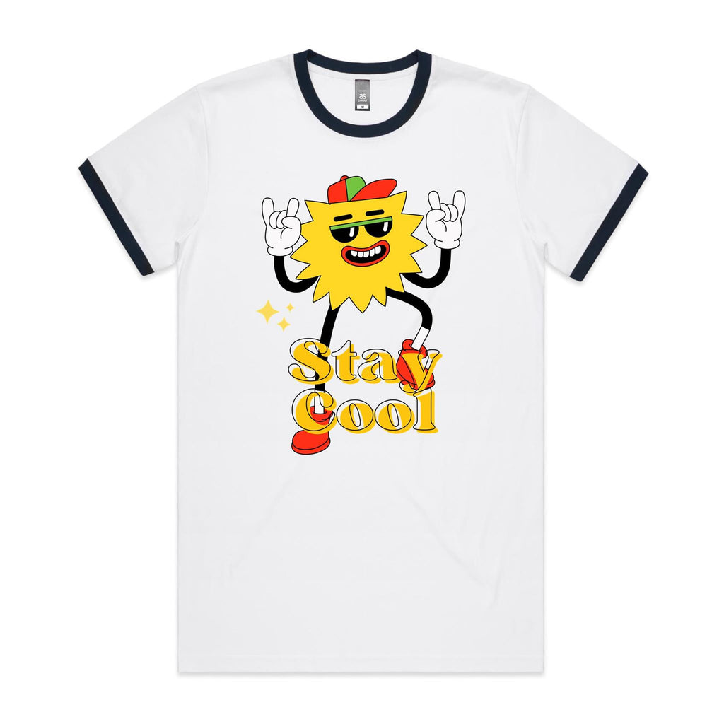 Stay Cool - Staple Ringer Tee White Navy Ringer T-Shirt Printed In Australia
