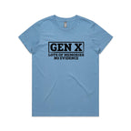 Gen X, Lots Of Memories, No Evidence Women's AS Colour T-shirt Carolina Blue Womens T-shirt Printed In Australia