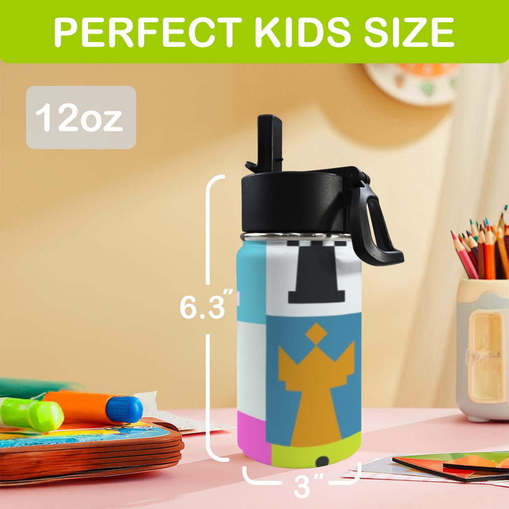 Colourful Chess 12oz Kids Water Bottle with Straw Lid