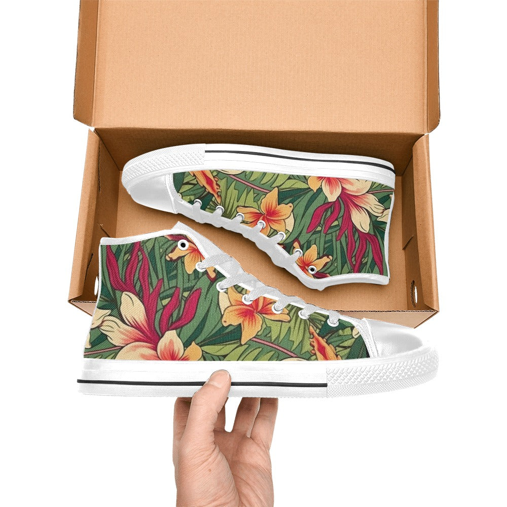 Vintage Hawaiian Floral Men's High Top Canvas Shoes Men's Classic High Top Canvas Shoes Plants Printed Offshore