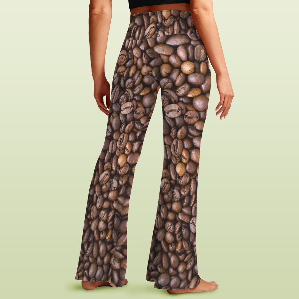 Coffee Beans High Waist Crossover Tummy Control Flare Leggings High Waist Flare Leggings Coffee Printed Offshore