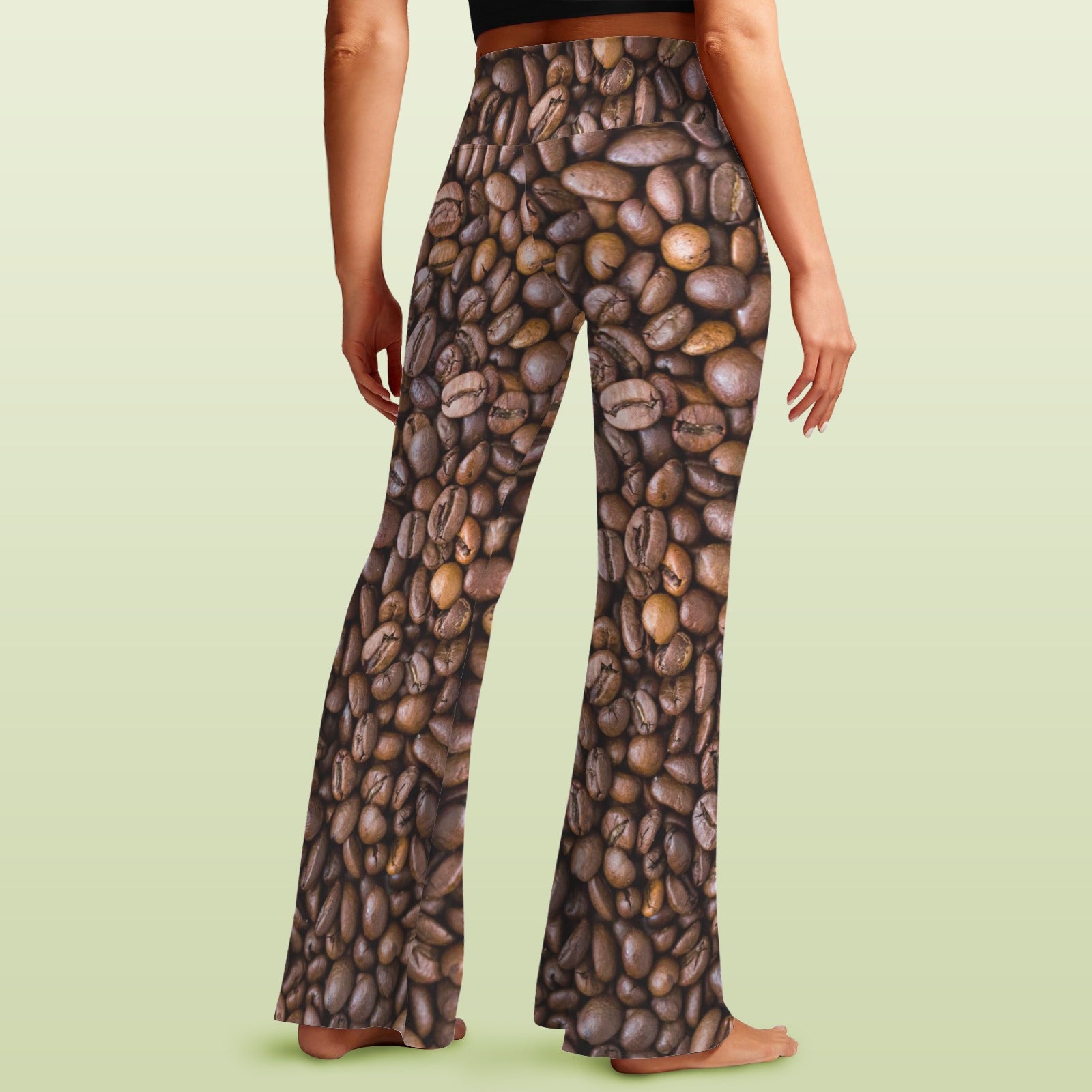 Coffee Beans High Waist Crossover Tummy Control Flare Leggings High Waist Flare Leggings Coffee Printed Offshore