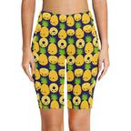 Happy Pineapples Women's Bike Shorts With Side Pockets Women's Bike Shorts Food Printed Offshore