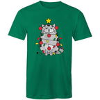 Christmas Cat - Mens T-Shirt Kelly Green Mens Christmas T-shirt Christmas Printed In Australia