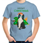 Meowy Christmas - Kids Youth T-Shirt Carolina Blue Kids Christmas T-shirt Christmas Printed In Australia