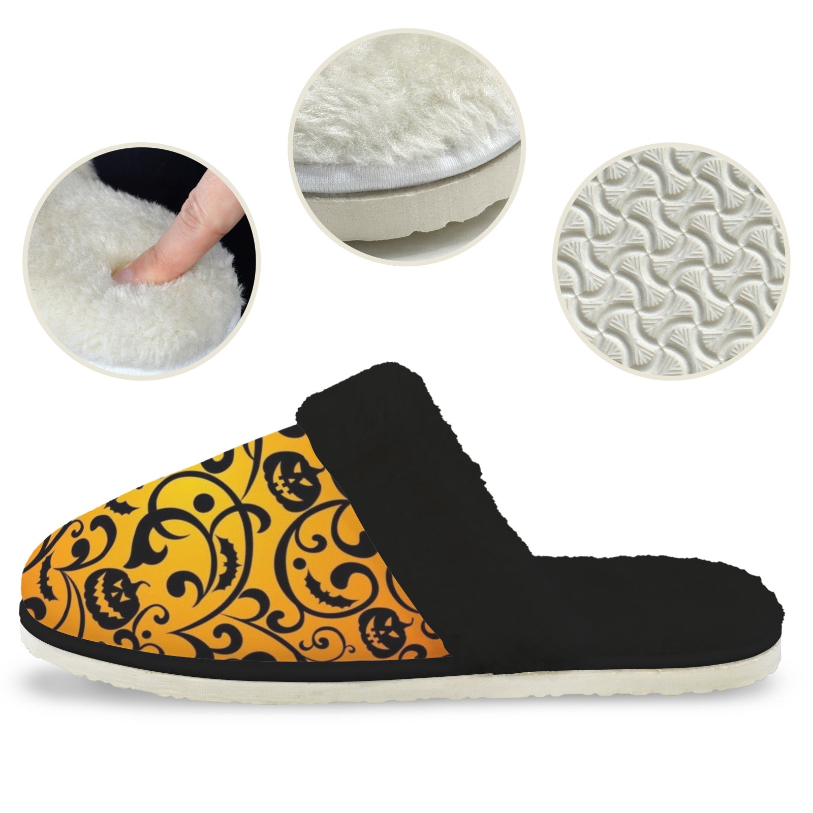 Halloween Men's Fur Trim Thick-Sole Indoor Slippers Men's Fur Trimmed Slippers Halloween Printed Offshore