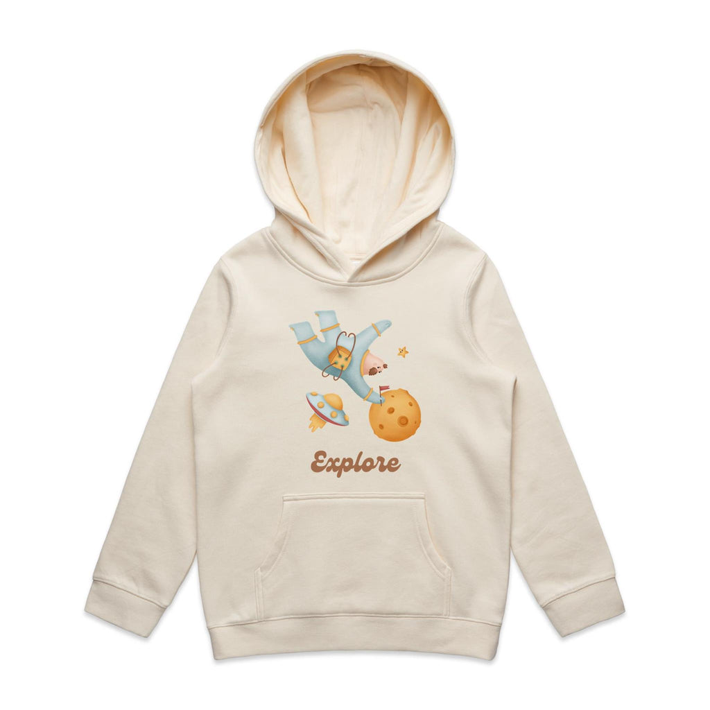Explore, Astronaut, Space - Kids Hoodie Ecru Kids Hoodie Printed In Australia