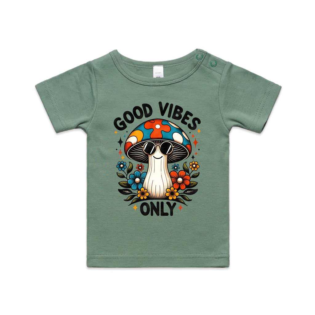 Good Vibes Only, Hippie Mushroom With Sunglasses - Baby T-shirt