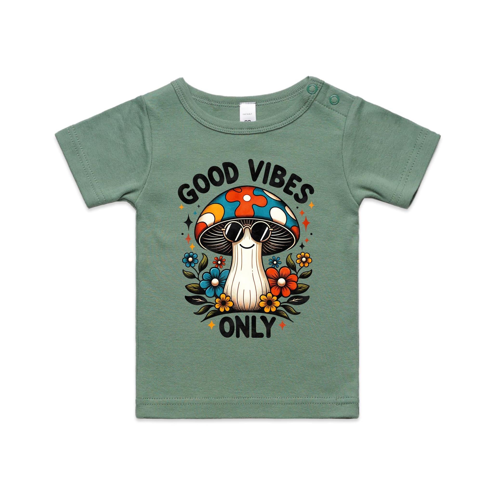 Good Vibes Only, Hippie Mushroom With Sunglasses - Baby T-shirt