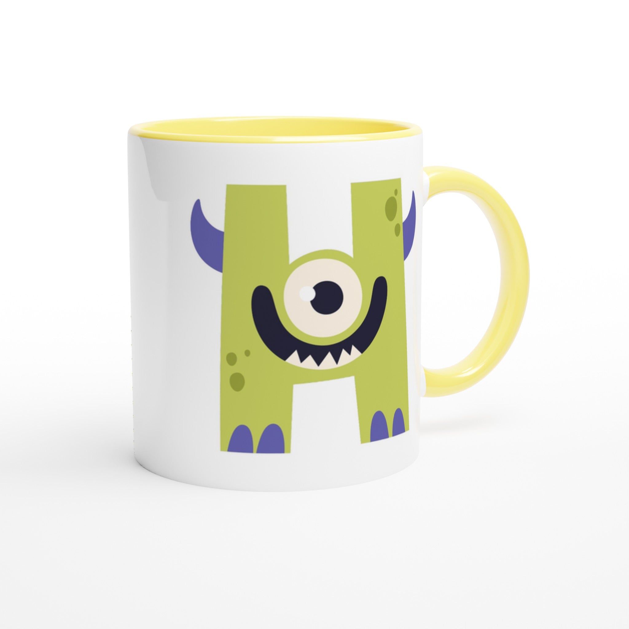 Personalised - Monster Initial - White 11oz Ceramic Mug with Color Inside Personalised 11oz Mug Customise Globally Fulfilled Name Personalise
