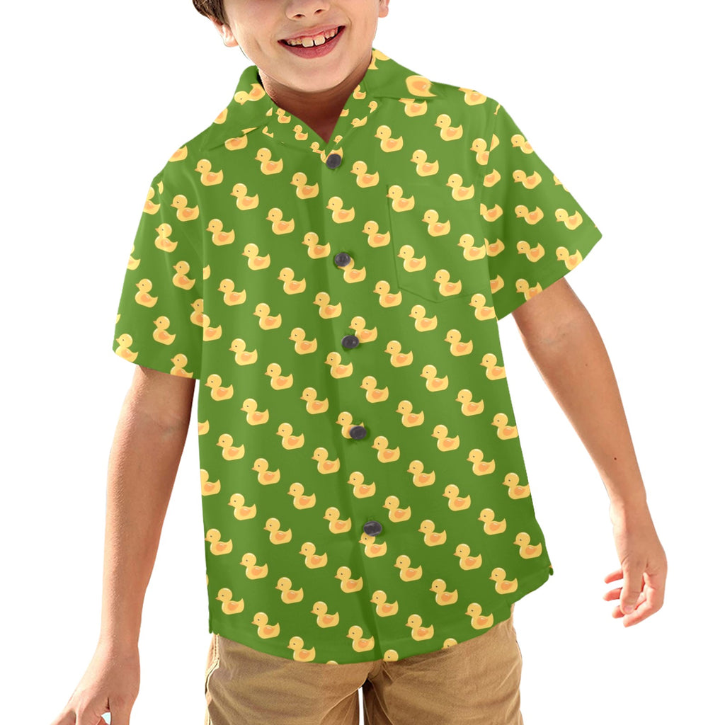 Rubber Ducks On Green Junior Kids Hawaiian Shirt