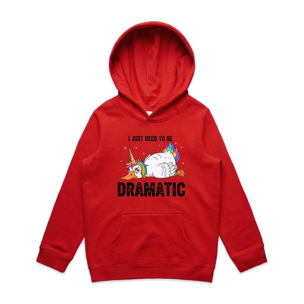 Dramatic Unicorn Goose Kid's AS Colour Hoodie Red Kids Hoodie animal Printed In Australia