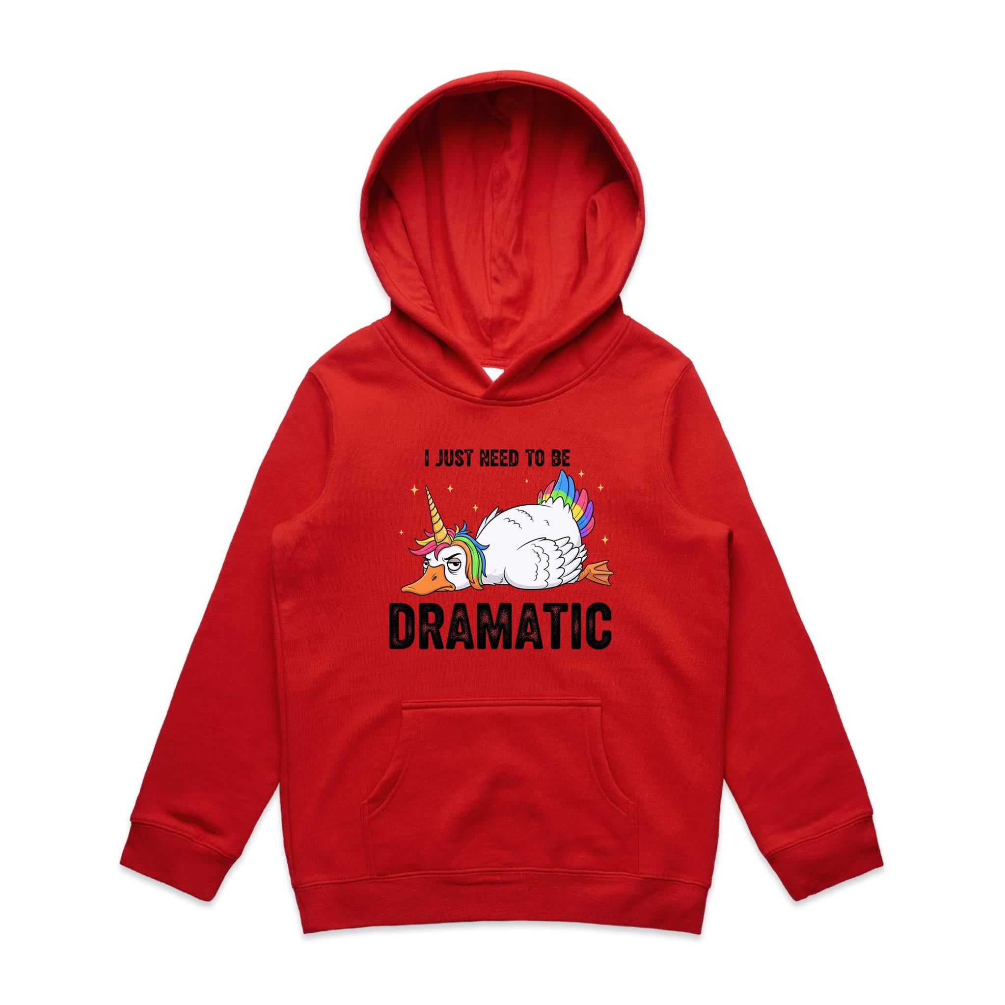 Dramatic Unicorn Goose Kid's AS Colour Hoodie Red Kids Hoodie animal Printed In Australia