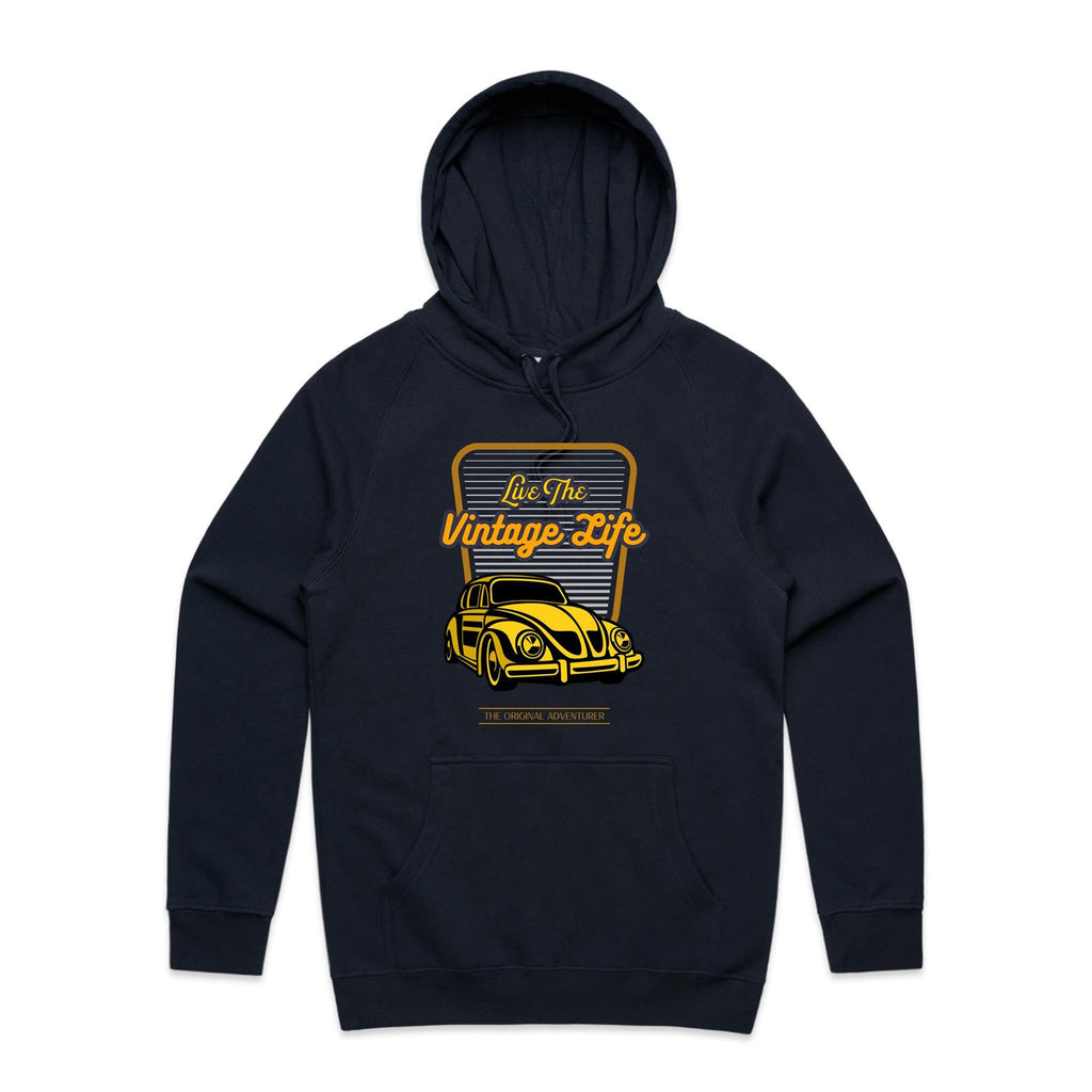Live The Vintage Life - Mens Hoodie Navy Mens Hoodie Dad Printed In Australia