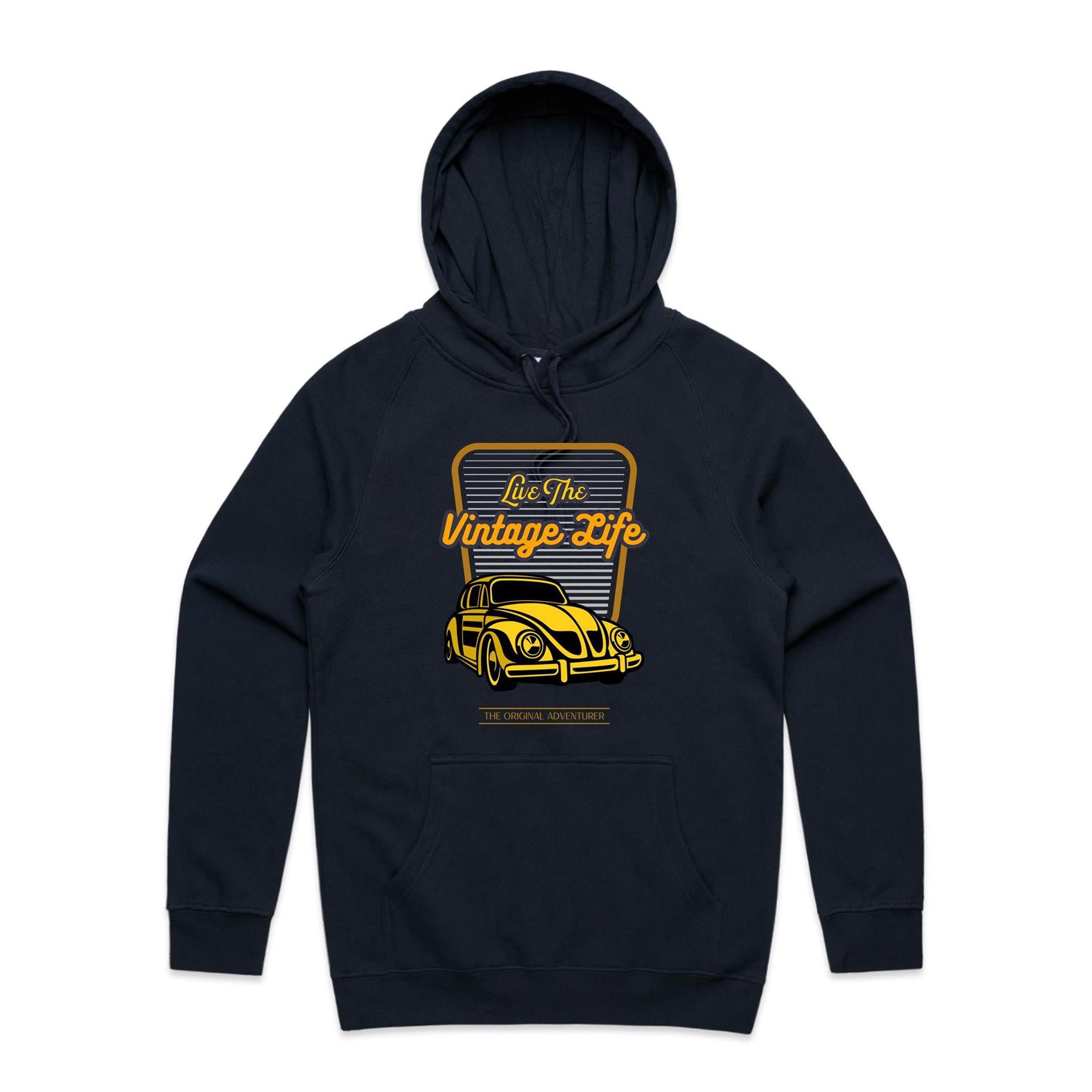 Live The Vintage Life - Mens Hoodie Navy Mens Hoodie Dad Printed In Australia