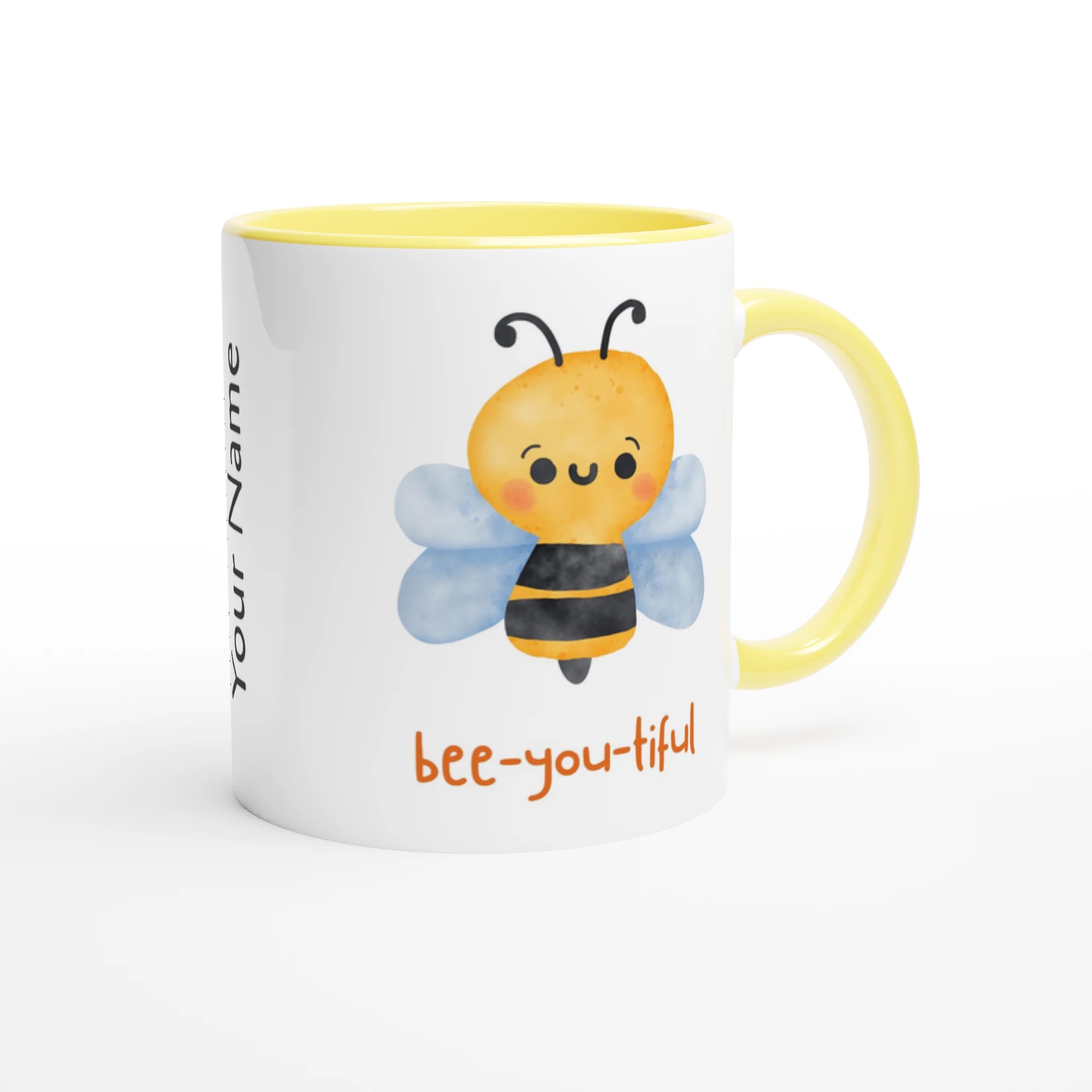 Personalised - Bee-you-tiful - White 11oz Ceramic Mug with Colour Inside Personalised 11oz Mug animal customise Globally Fulfilled personalise